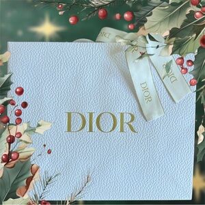 DIOR Gift Bag with Ribbon, White-Gold, NEW